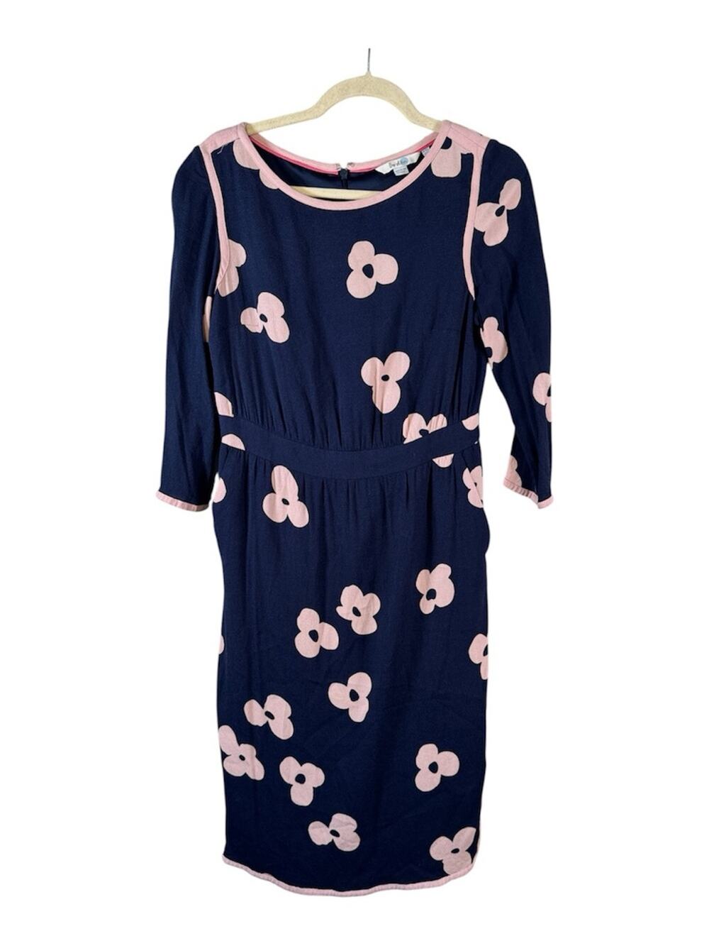 Boden Blue Pink Floral Casual Mini Dress Womens 6 Classic Retro 3/4 Sleeve
